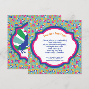 Bunte Circus Snacks und Show Ponys Geburtstag Einladung