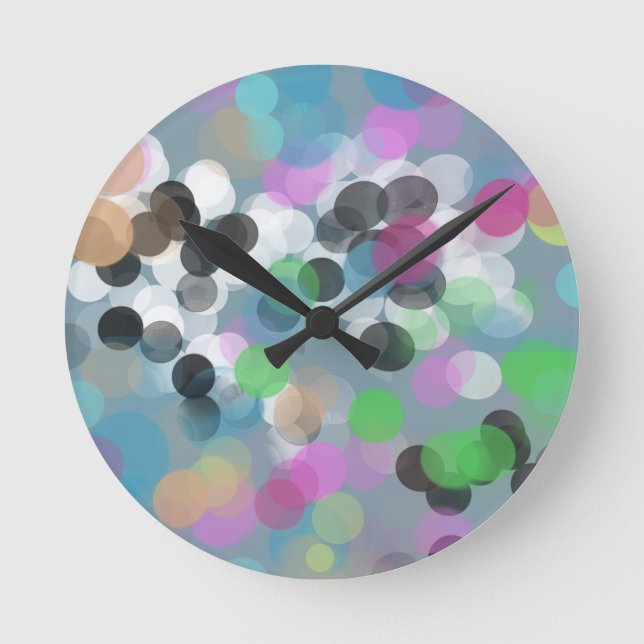 Bunte Confetti Bokeh Punkte Runde Wanduhr (Vorderseite)