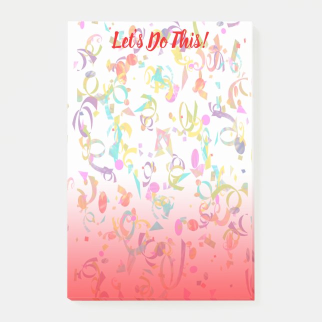 Bunte Confetti-Streifen und rote Post-it Klebezettel (Vorderseite)