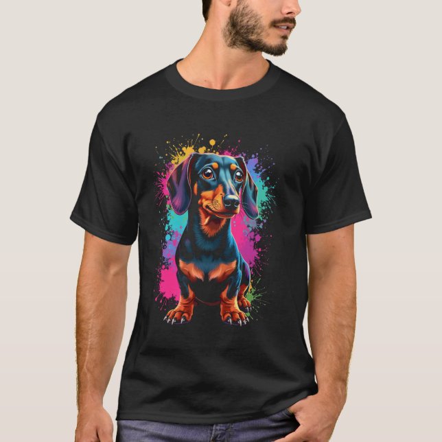 Bunte Dachshund-Kunst T-Shirt (Vorderseite)