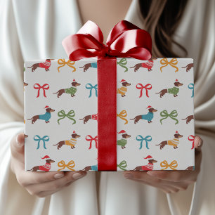 Bunte Dachshunde & Schleifen Festive Weihnachten Geschenkpapier