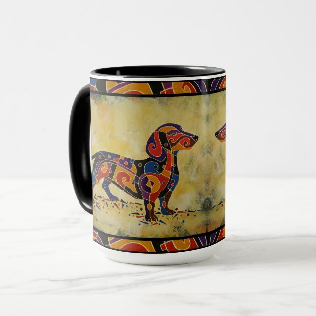 Bunte Dackel-Tasse, Dackel-Liebhaber-Geschenke Tasse (Vorderseite Links)