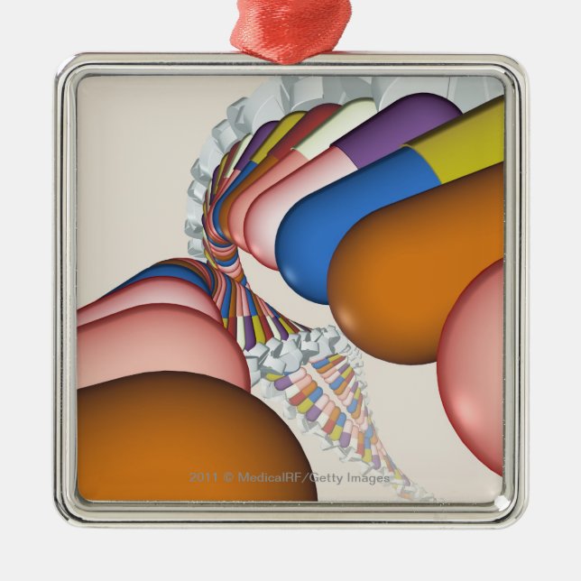 Bunte Darstellung eines DNS-Stranges Silbernes Ornament (Vorne)