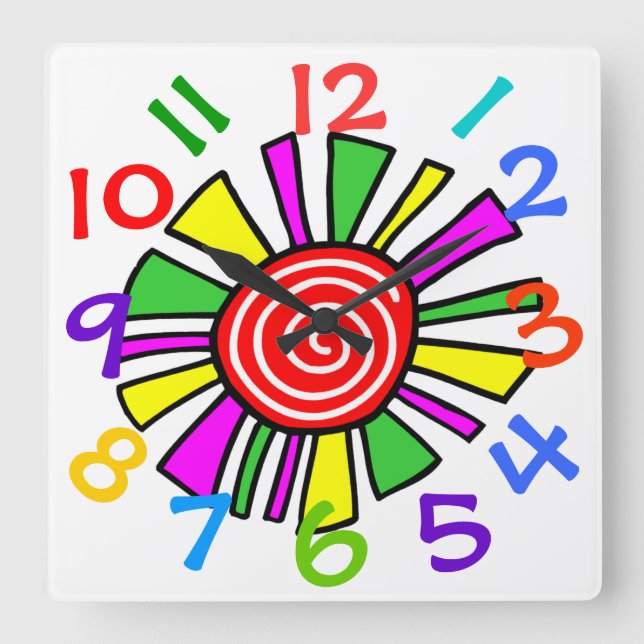 Bunte der Raum-Wanduhr der Entwurfs-Kinder Quadratische Wanduhr (Vorderseite)