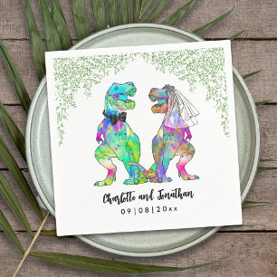 Bunte Dinosaurier Hochzeit T-Rex Braut und Bräutig Serviette