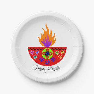 Bunte Diwali Lampe Diya Pappteller