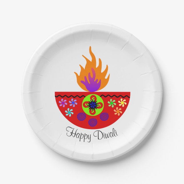 Bunte Diwali Lampe Diya Pappteller (Vorderseite)