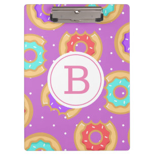 Bunte Donuts & Polka Dots   Monogramm Klemmbrett