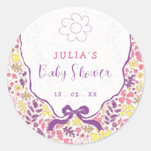 Bunte Doodle-Blumen Bleistiftskizze Baby Shower Runder Aufkleber