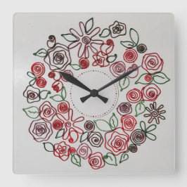bunte Draht-Blumen-Ornamente Quadratische Wanduhr