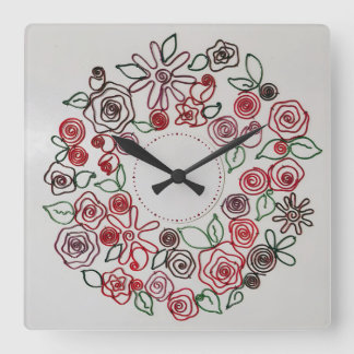 bunte Draht-Blumen-Ornamente Quadratische Wanduhr