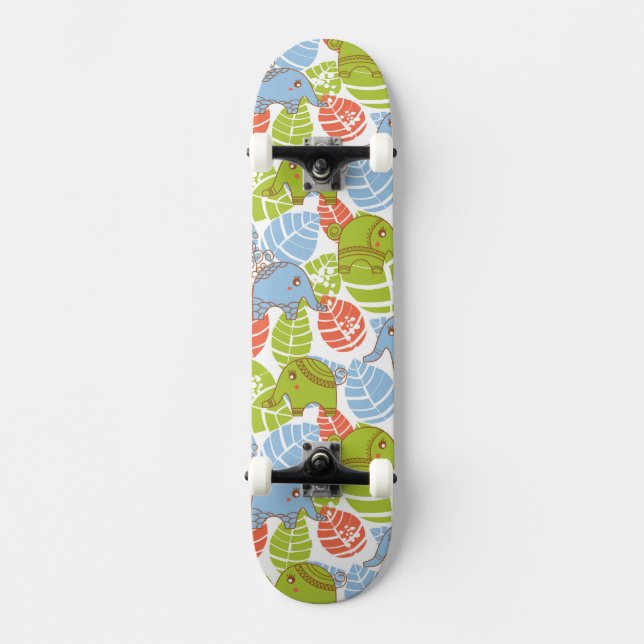 Bunte Dschungel-Elefanten Skateboard (Vorderseite)