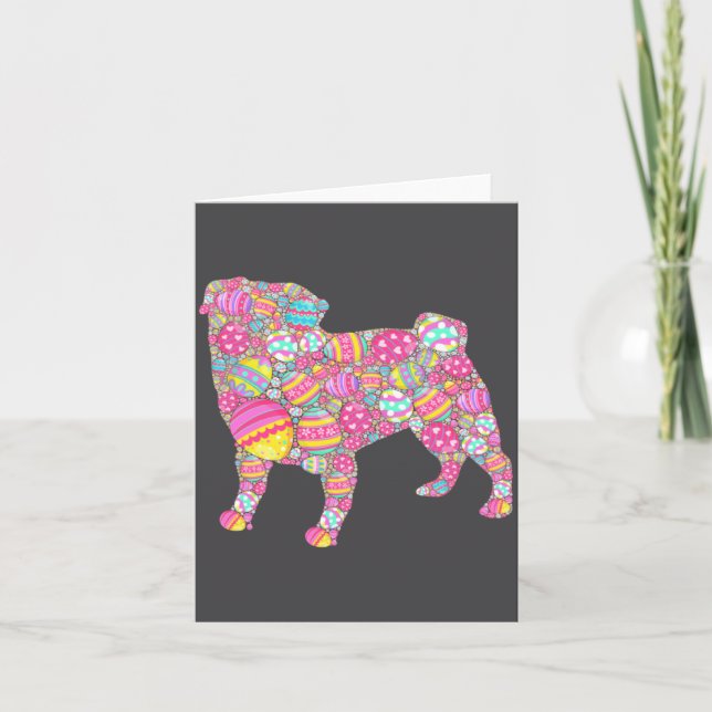 Bunte Eier Mops Hund Welpe Illustration Karte (Vorderseite)