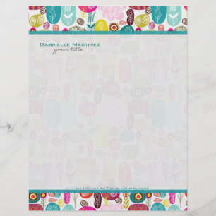 Bunte einfache handgezeichnete Retro-Blumen Muster Briefbogen