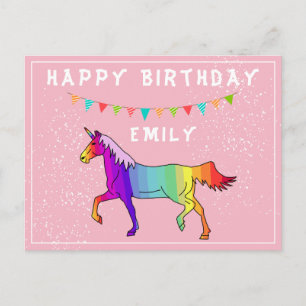 Bunte Einhorn-Girlande Flagge Rosa Happy Birthday Postkarte
