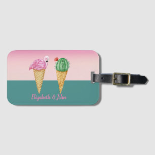 Bunte Eiscreme-Kegel Kaktus Rosa Flamingos Gepäckanhänger