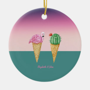 Bunte Eiscreme-Kegel Kaktus Rosa Flamingos Keramik Ornament