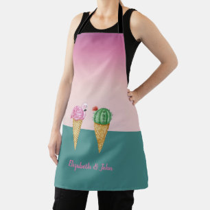 Bunte Eiscreme-Kegel Kaktus Rosa Flamingos Schürze