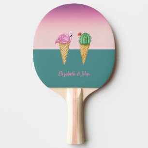 Bunte Eiscreme-Kegel Kaktus Rosa Flamingos Tischtennis Schläger