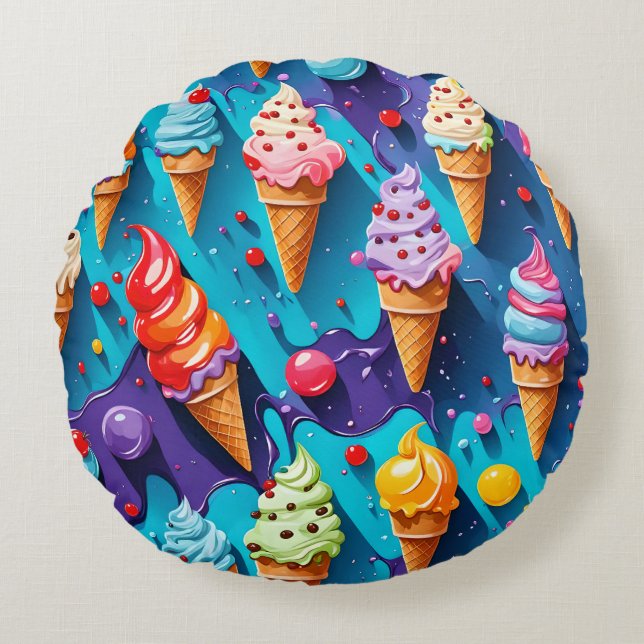 Bunte Eiscreme-Kunst  Rundes Kissen (Vorderseite)