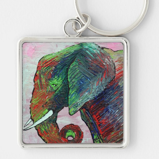 Bunte Elefant-Kunst Schlüsselanhänger (Vorne)