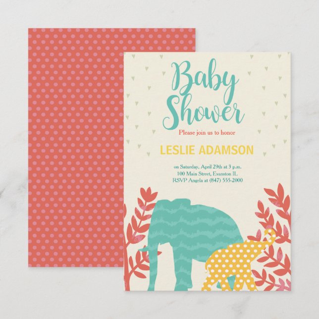 bunte Elefanten Babydusche Einladung (Vorne/Hinten)