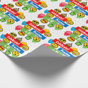 Bunte Emoji Geburtstags-Party-Kinder oder Jungen Geschenkpapier