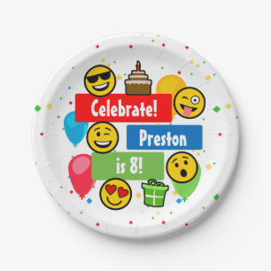 Bunte Emoji Geburtstags-Party-Kinder oder Jungen Pappteller