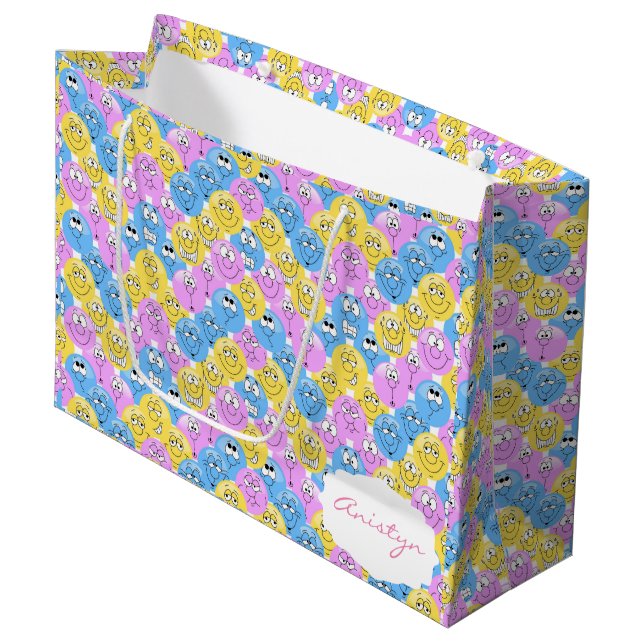 Bunte Emoji niedliche Entwürfe Große Geschenktüte (Vorderseite Schrägansicht)