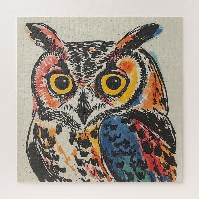 Bunte Eule Aquarell Puzzle (Vertikal)