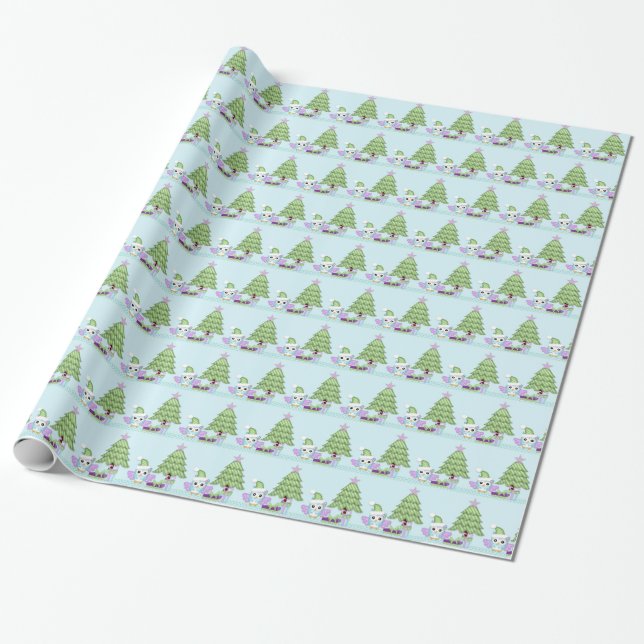 Bunte Eule & Weihnachtsbaum mit Geschenken Geschenkpapier (Ungerollt)