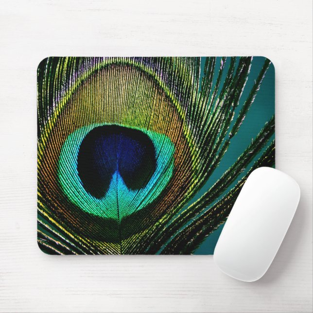 Bunte exotische Pfau-Feder-moderne Fotografie Mousepad (Mit Mouse)