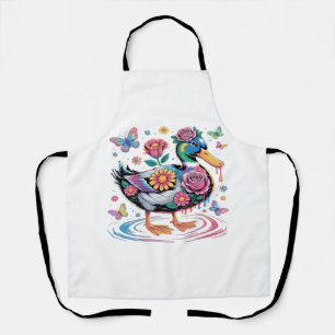 Bunte Fantasie-Ente mit Blumen und Schmetterlingen Schürze