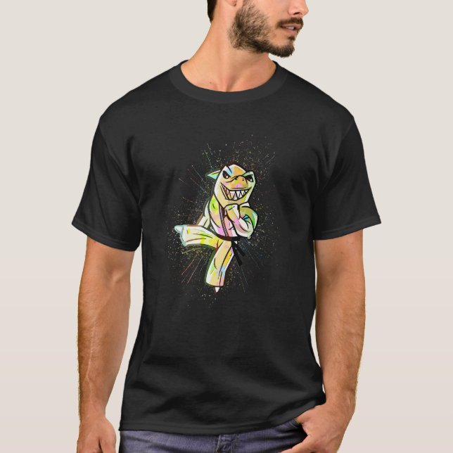 Bunte Farbspritzer Martial Shark Karate T-Shirt (Vorderseite)
