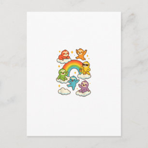 Bunte Faultiere mit einem Regenbogen Kawaii Faulti Postkarte