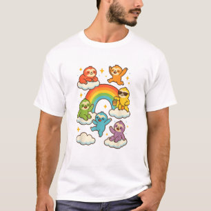 Bunte Faultiere mit einem Regenbogen Kawaii Faulti T-Shirt