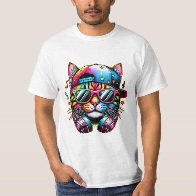 Bunte Feierkatze T-Shirt (Vorderseite)