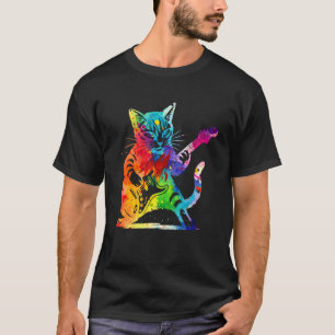 Bunte Fels-Katze spielt Gitarre Lustige Gitarre T-Shirt