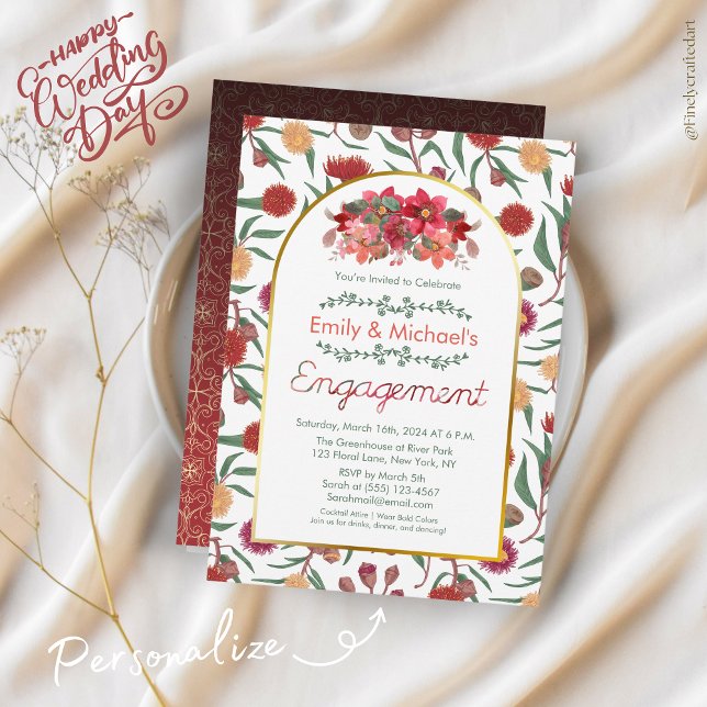Bunte, fette Blumenblüten Gold-Engagement-Partei Einladung (Von Creator hochgeladen)