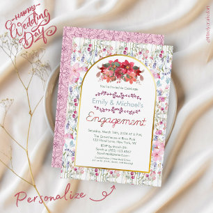 Bunte, fette Blumenblüten Gold-Engagement-Partei Einladung