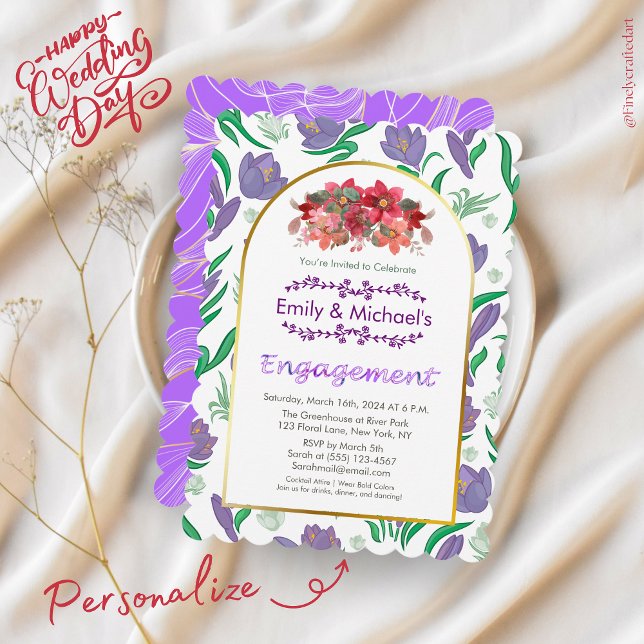 Bunte, fette Blumenblüten Gold-Engagement-Partei Einladung (Von Creator hochgeladen)