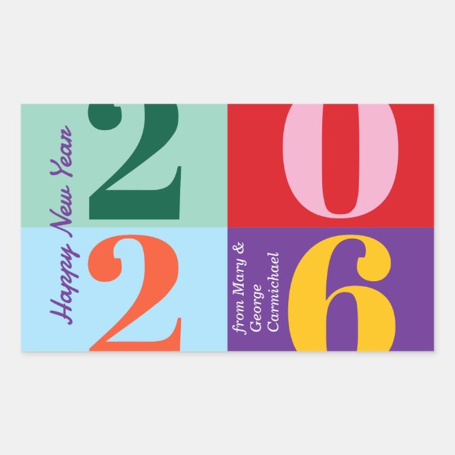 Bunte Fette Jahresblöcke Neujahrsparty Rechteckiger Aufkleber (Vorderseite)