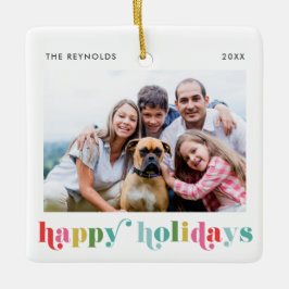 Bunte fette Type Happy Holidays Foto Weihnachten Keramikornament