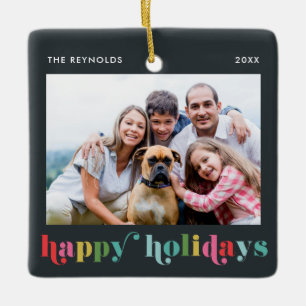 Bunte fette Type Happy Holidays Foto Weihnachten Keramikornament