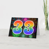 Bunte Feuerwerke + Regenbogen-Muster "33" Ereignis