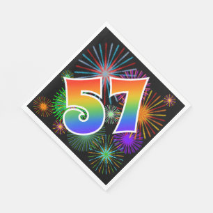 Bunte Feuerwerke + Regenbogen-Muster "57" Ereignis Serviette