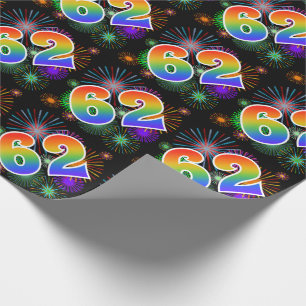 Bunte Feuerwerke + Regenbogen-Muster "62" Event # Geschenkpapier