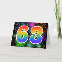 Bunte Feuerwerke + Regenbogen-Muster "63" Ereignis