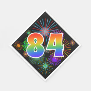 Bunte Feuerwerke + Regenbogen-Muster "84" Ereignis Serviette
