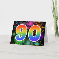 Bunte Feuerwerke + Regenbogen-Muster "90" Ereignis